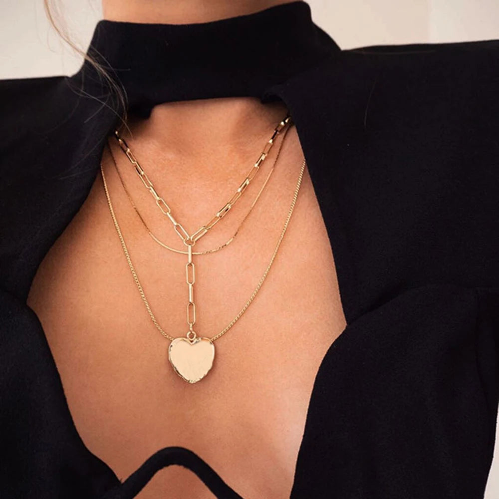 Crystal Heart Star Sun Moon Necklace