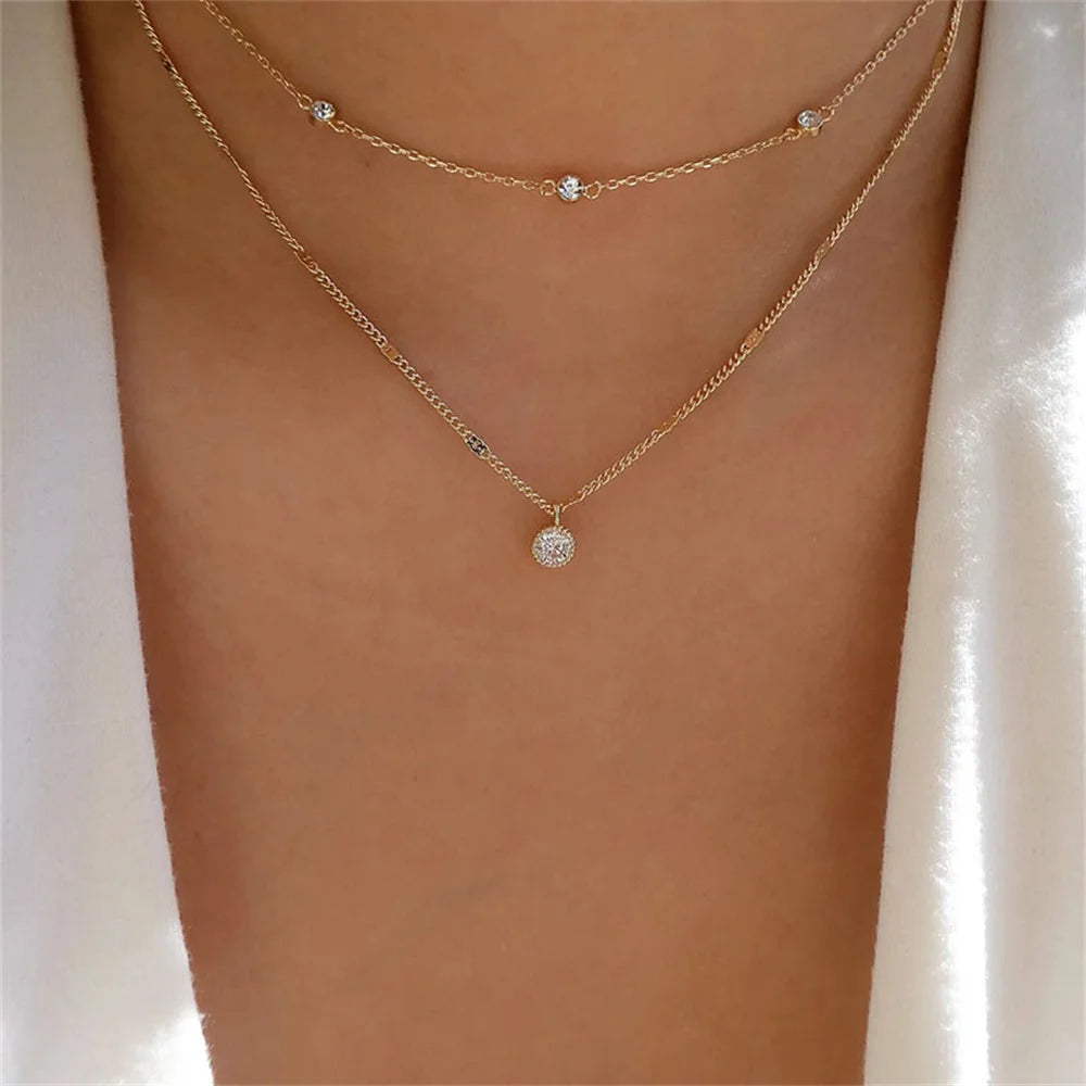 Multilevel Gold Crystal Heart-shaped Necklace