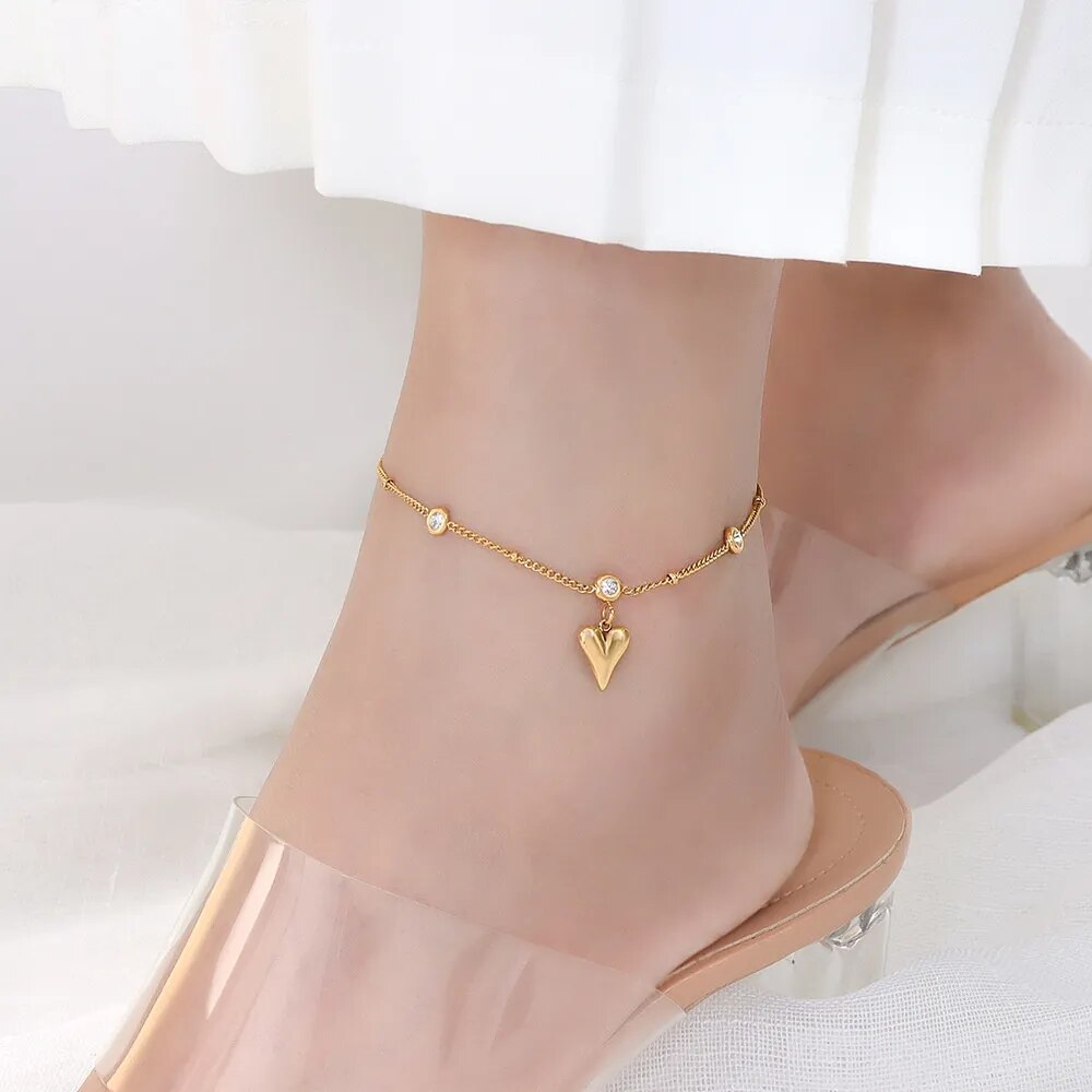 Stainless Steel Peach Heart  Foot Anklet