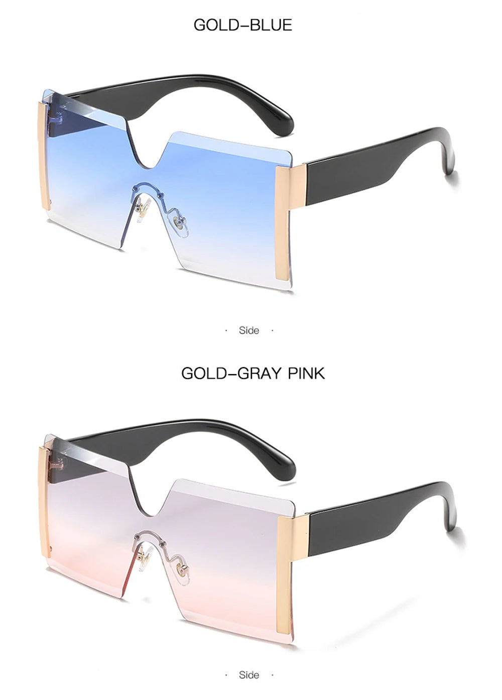 Fashion Oversized Square Rimless Sunglasses