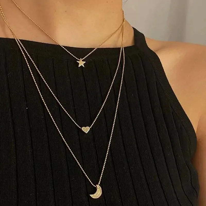 Shiny Crystal Moon Star Love Pearl Pendant