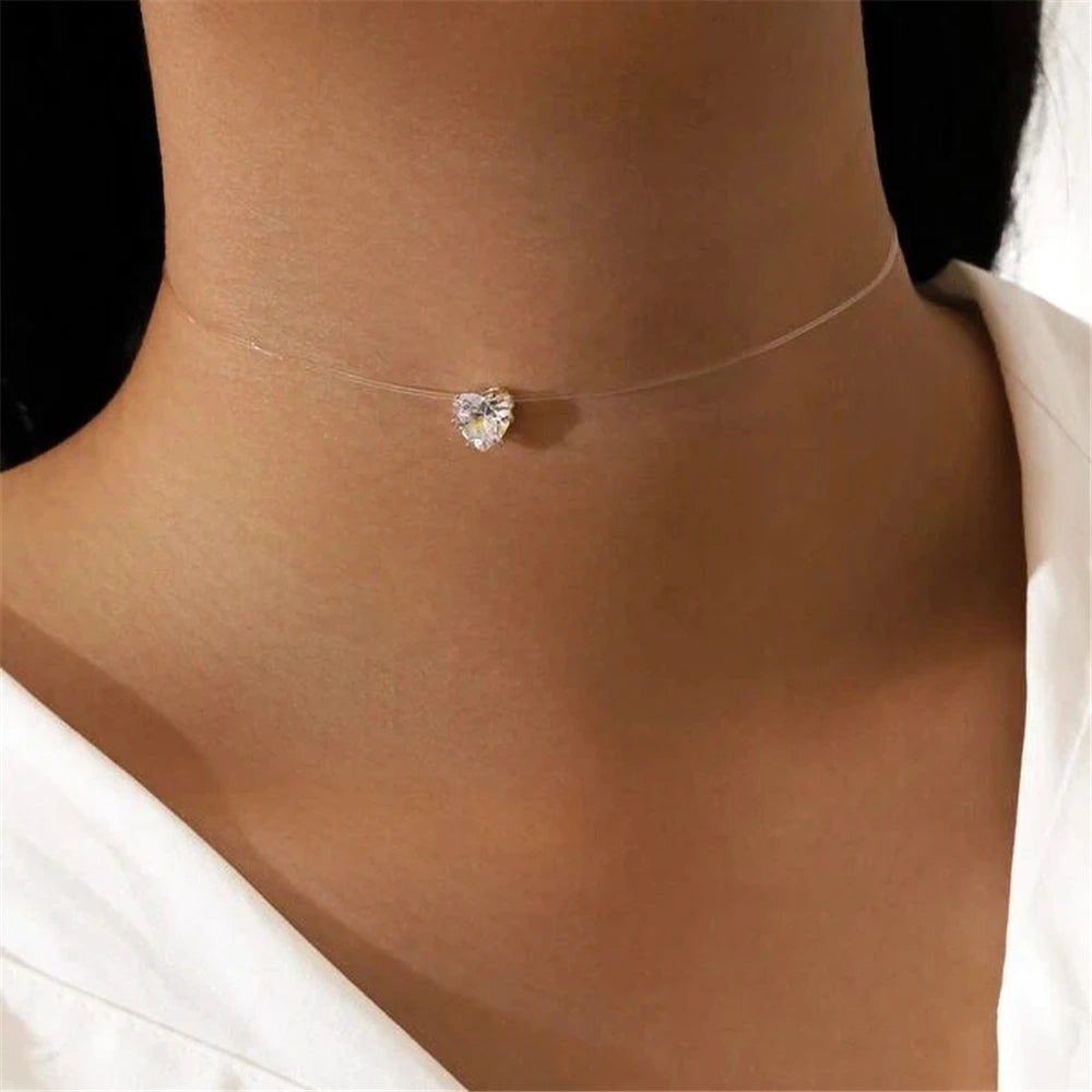 Gold-plate Crystal Necklace | Heart Shaped