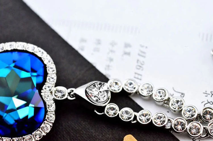 Titanic Heart Of The Ocean Rose Blue Crystal Necklace