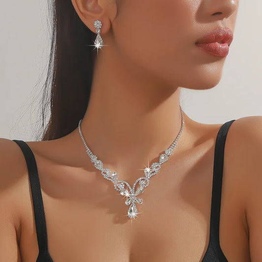 Bridal  Rhinestones Necklaces Set | Butterfly Crystal
