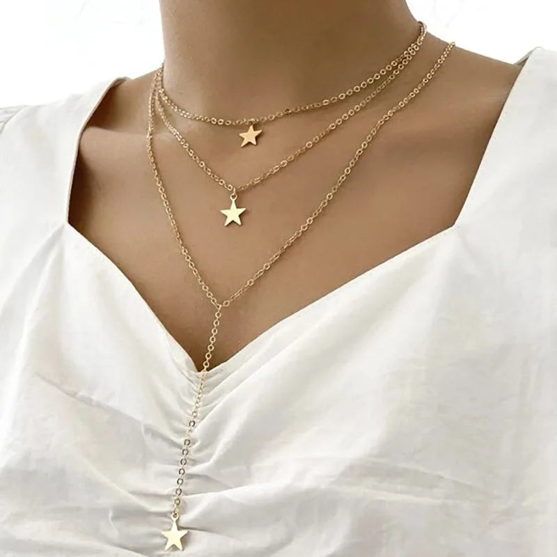 Gold Pearl Round Sequin Moon Butterfly | Rose Flower Pendant Necklaces