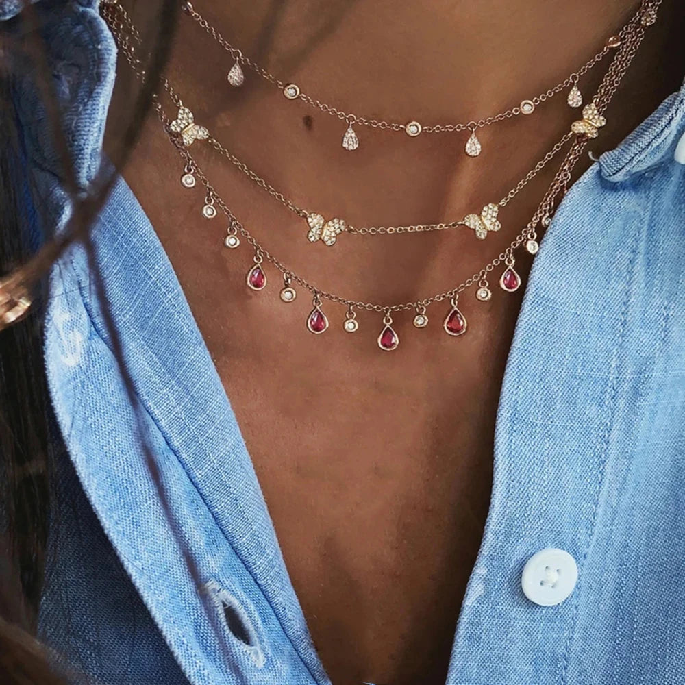 Crystal Heart Star Sun Moon Necklace