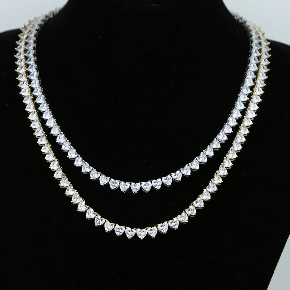5A heart shape CZ iced out tennis necklace