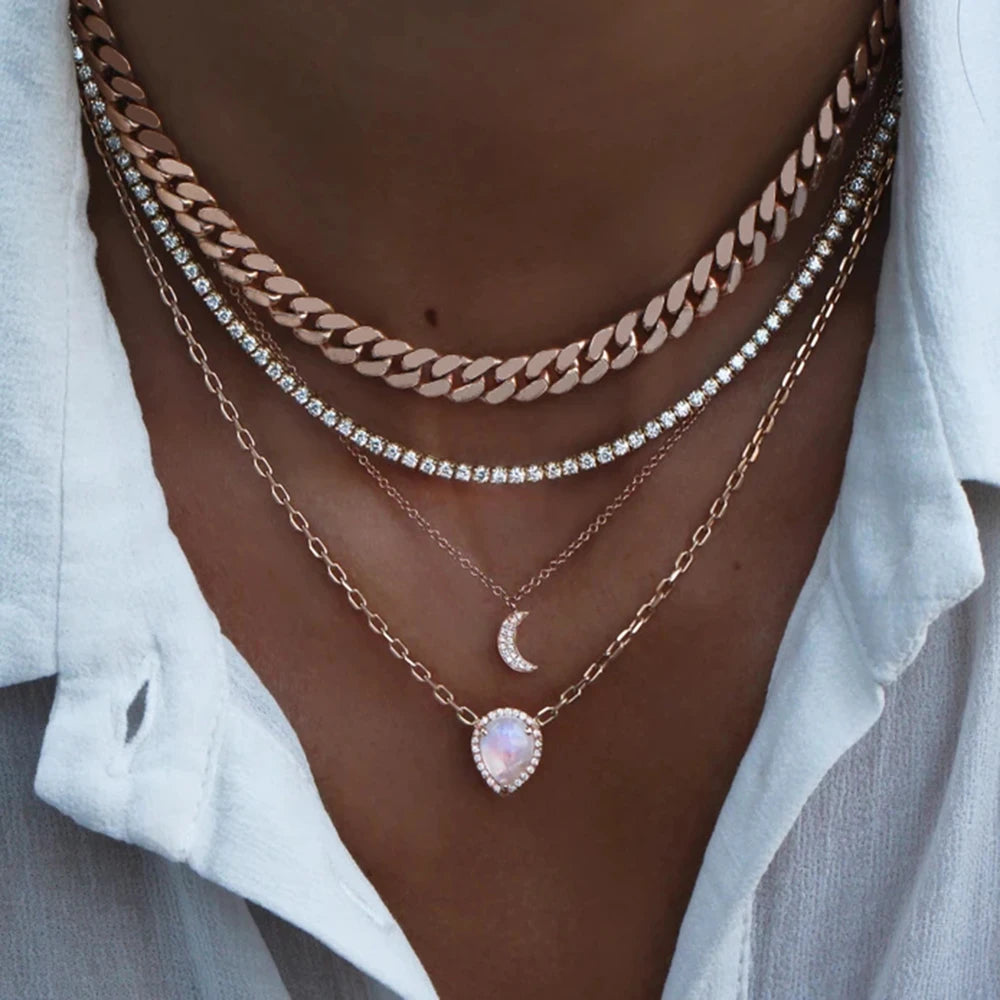 Crystal Heart Star Sun Moon Necklace