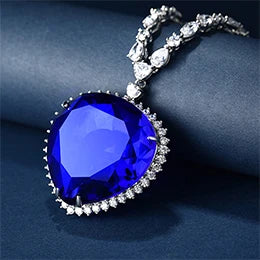 Titanic Heart Of The Ocean Rose Blue Crystal Necklace