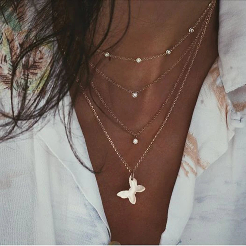 Crystal Heart Star Sun Moon Necklace