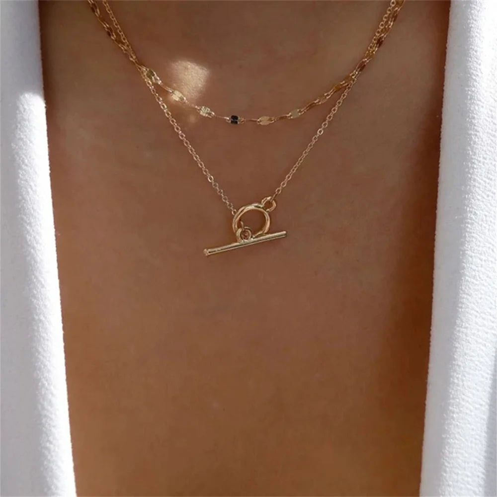 Multilevel Gold Crystal Heart-shaped Necklace