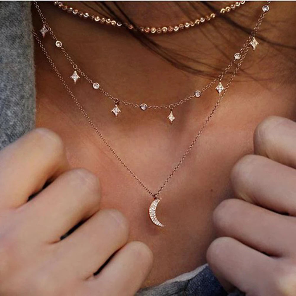 Crystal Heart Star Sun Moon Necklace