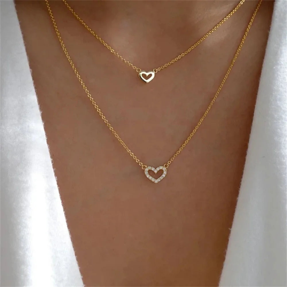 Multilevel Gold Crystal Heart-shaped Necklace