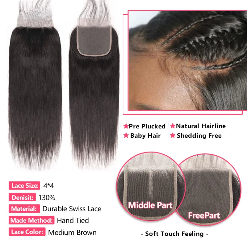 Brazilian Hair Weave 3/4 Bundles With Closure