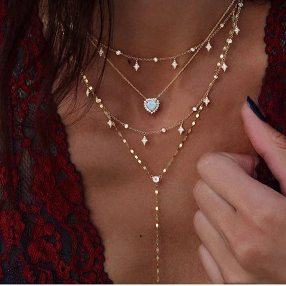 Crystal Heart Star Sun Moon Necklace