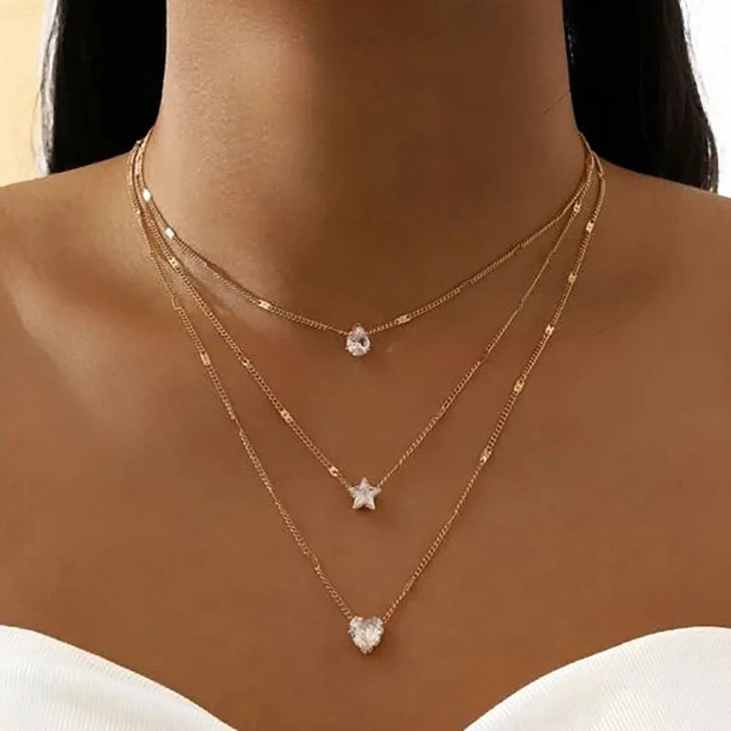 Shiny Crystal Moon Star Love Pearl Pendant