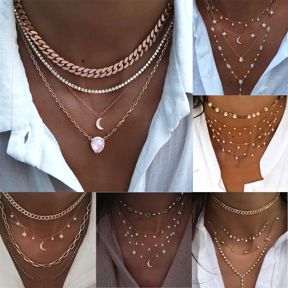 Crystal Heart Star Sun Moon Necklace