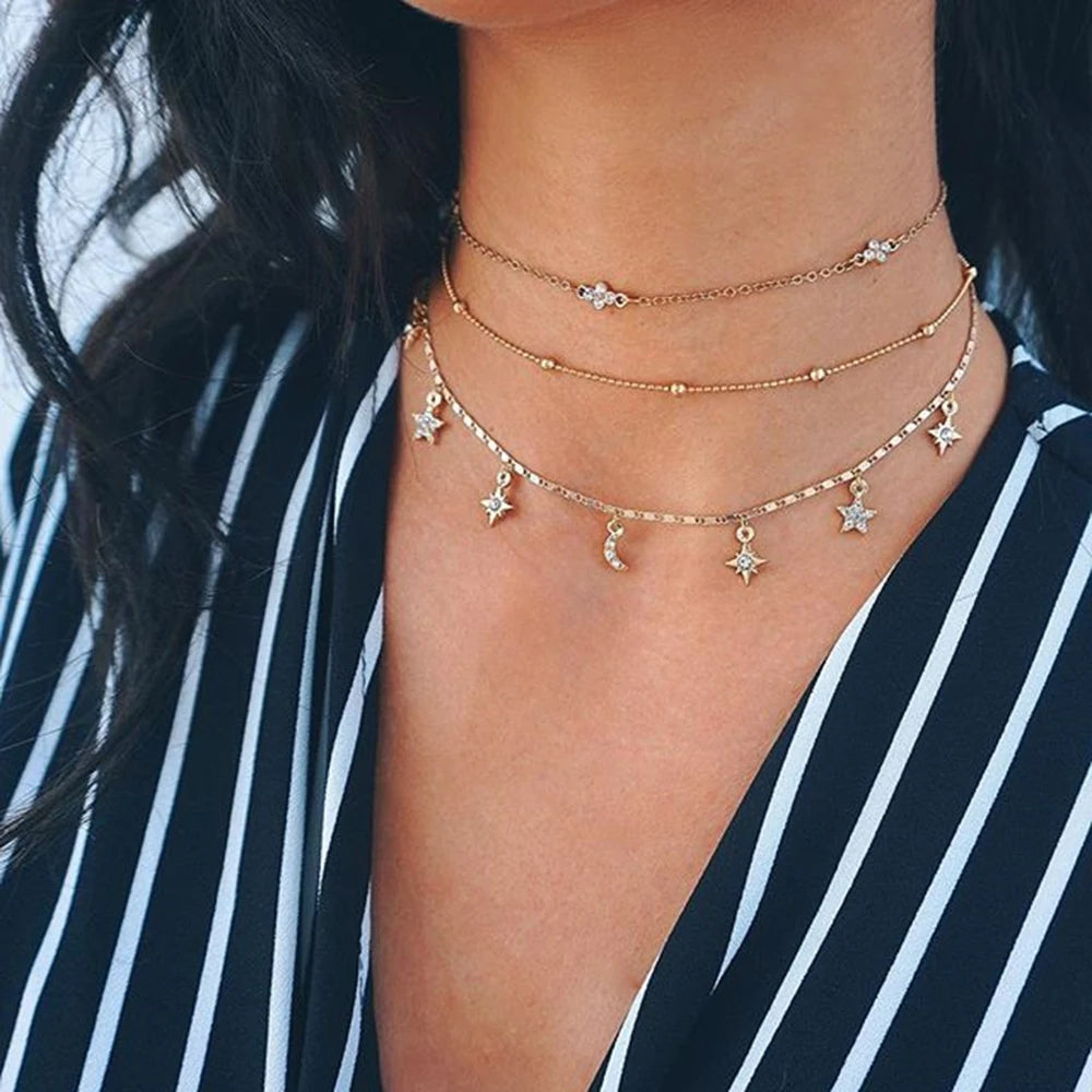 Crystal Heart Star Sun Moon Necklace