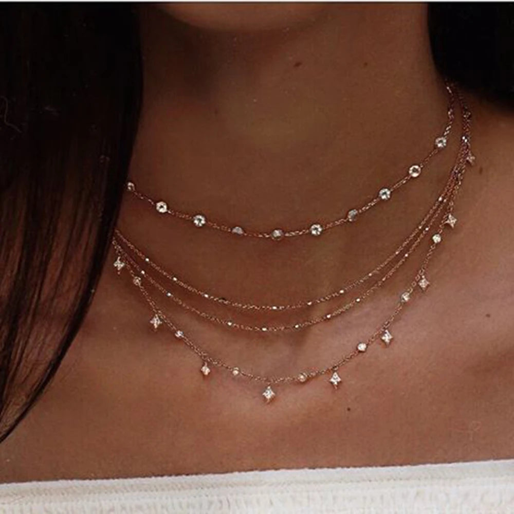 Crystal Heart Star Sun Moon Necklace