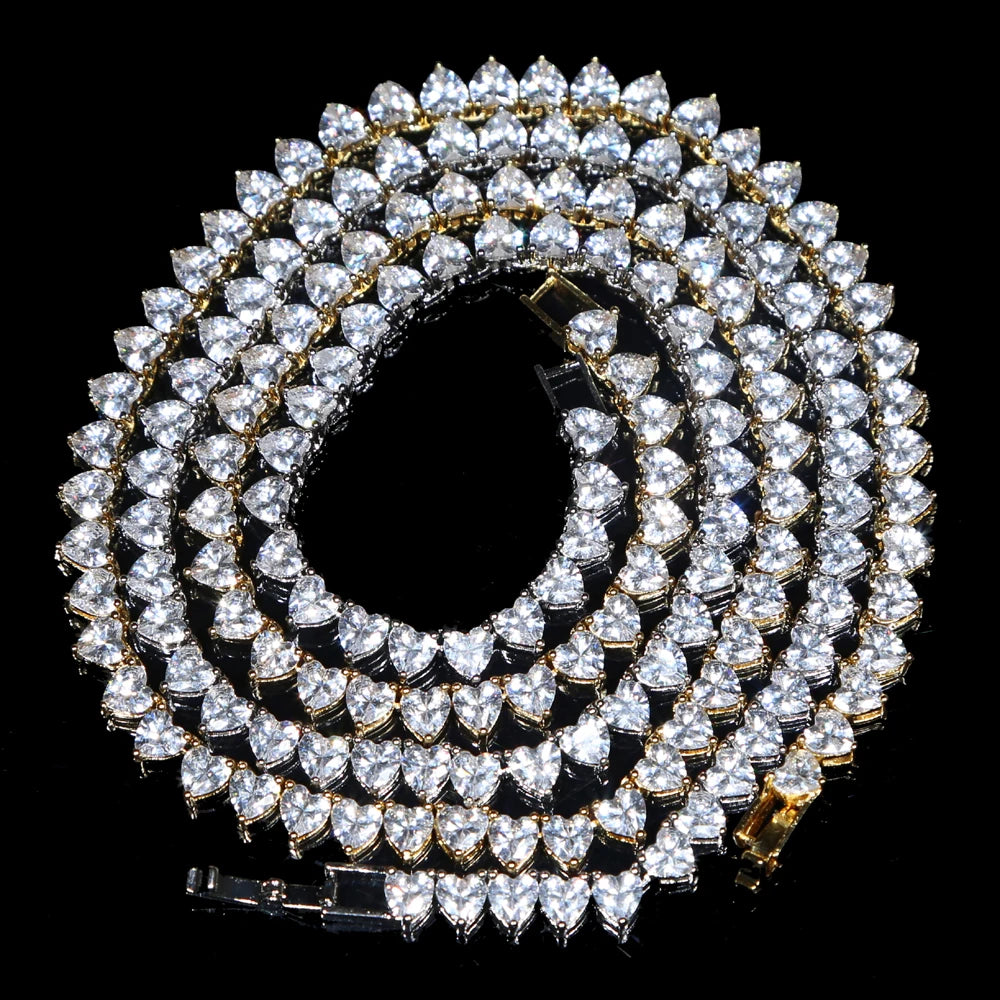 5A heart shape CZ iced out tennis necklace