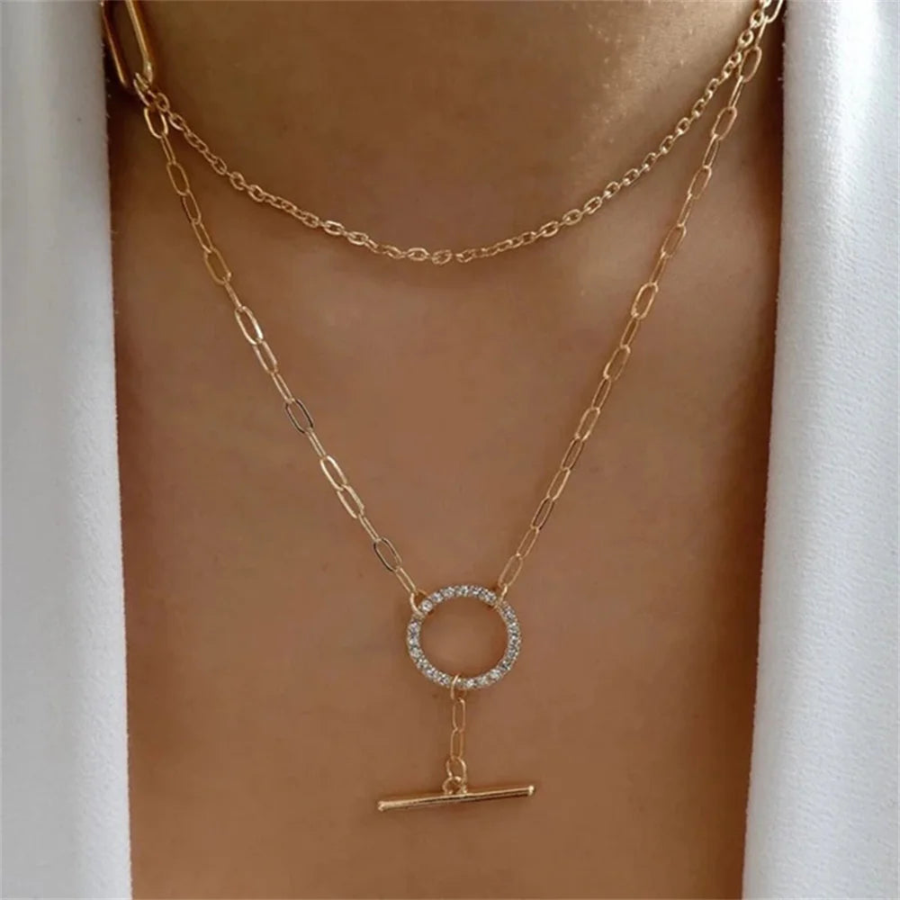 Multilevel Gold Crystal Heart-shaped Necklace