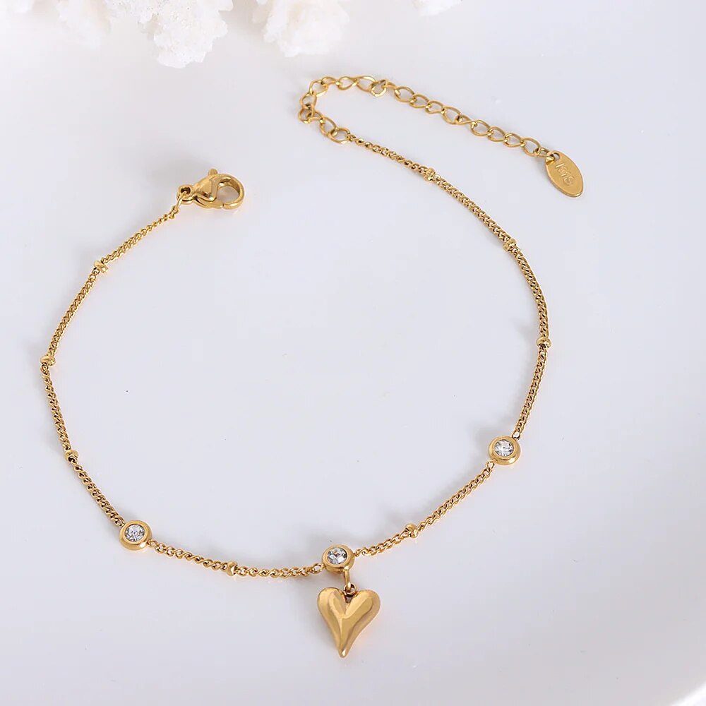 Stainless Steel Peach Heart  Foot Anklet