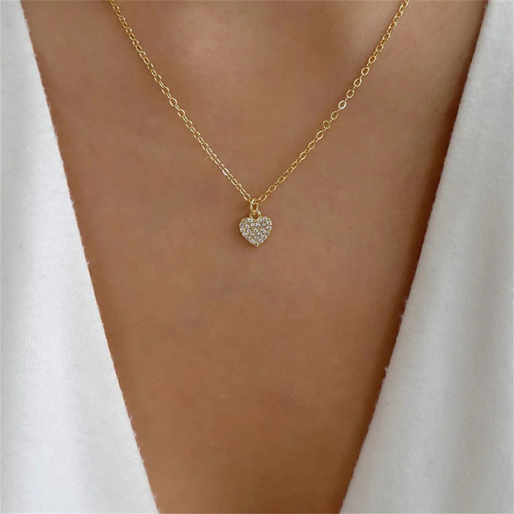 Multilevel Gold Crystal Heart-shaped Necklace