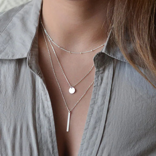 Exquisite 925 Sterling Silver Three Layer Necklace