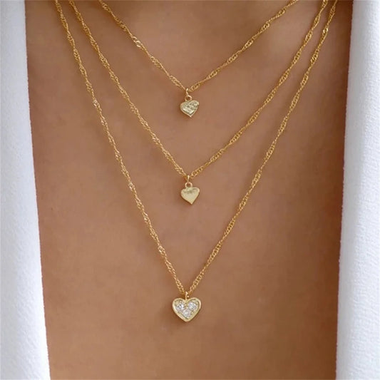 Multilevel Gold Crystal Heart-shaped Necklace
