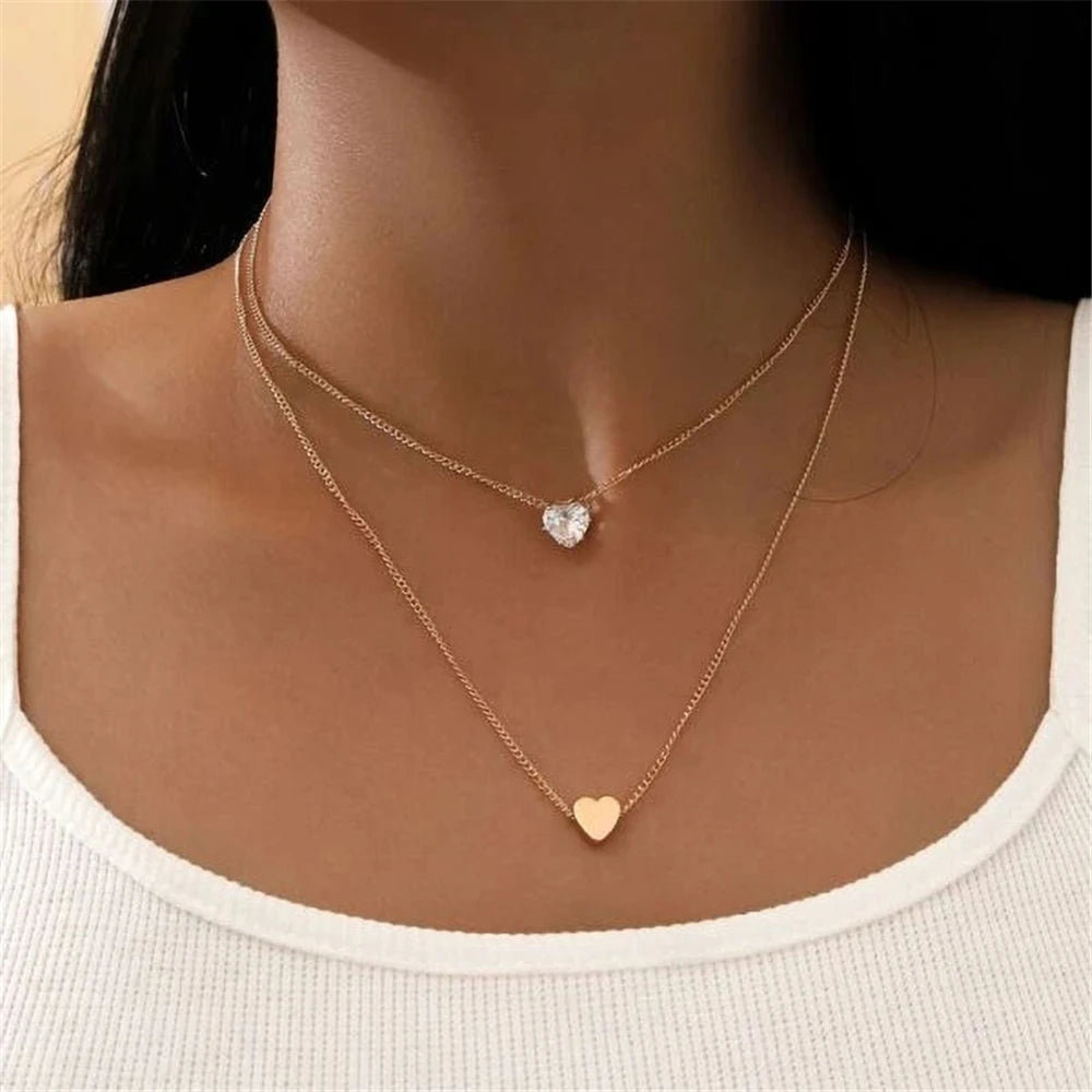 Gold-plate Crystal Necklace | Heart Shaped