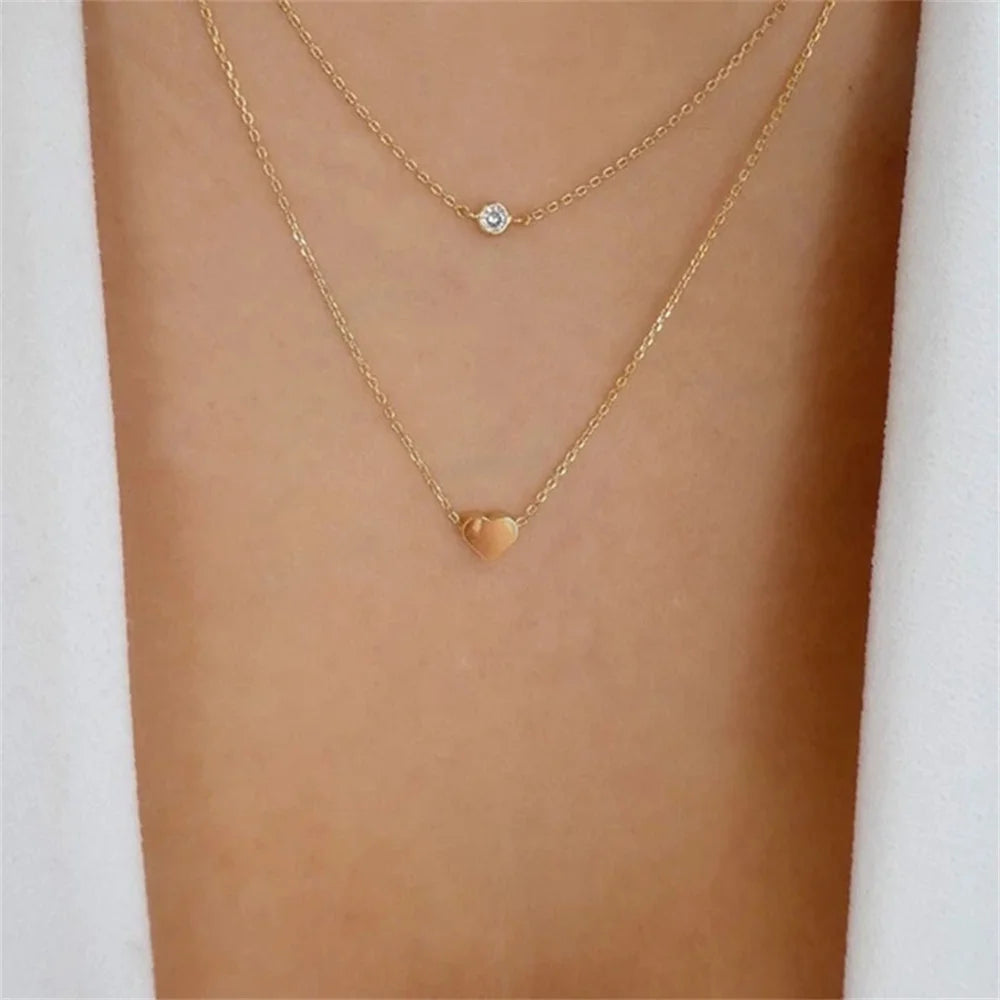 Multilevel Gold Crystal Heart-shaped Necklace