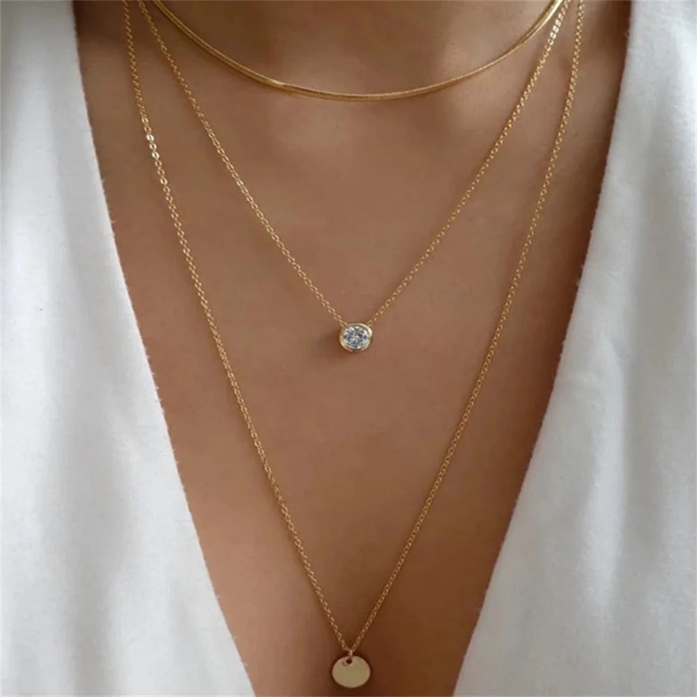 Multilevel Gold Crystal Heart-shaped Necklace