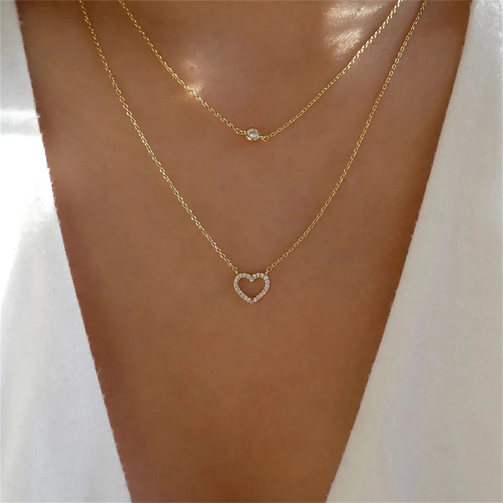 Multilevel Gold Crystal Heart-shaped Necklace