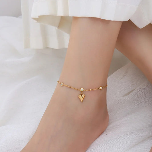 Stainless Steel Peach Heart  Foot Anklet