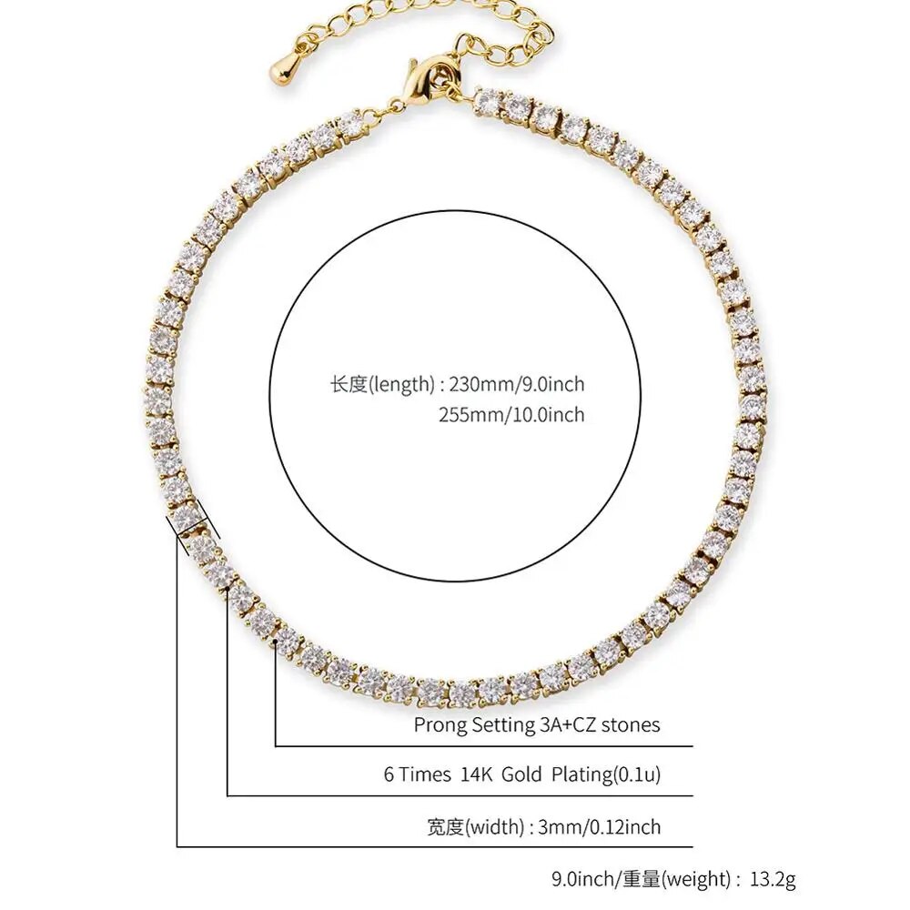 Adjustable 3mm Row Tennis Cubic Zirconia Anklet