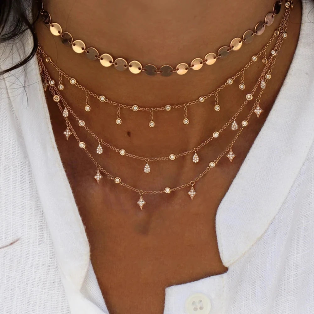 Crystal Heart Star Sun Moon Necklace