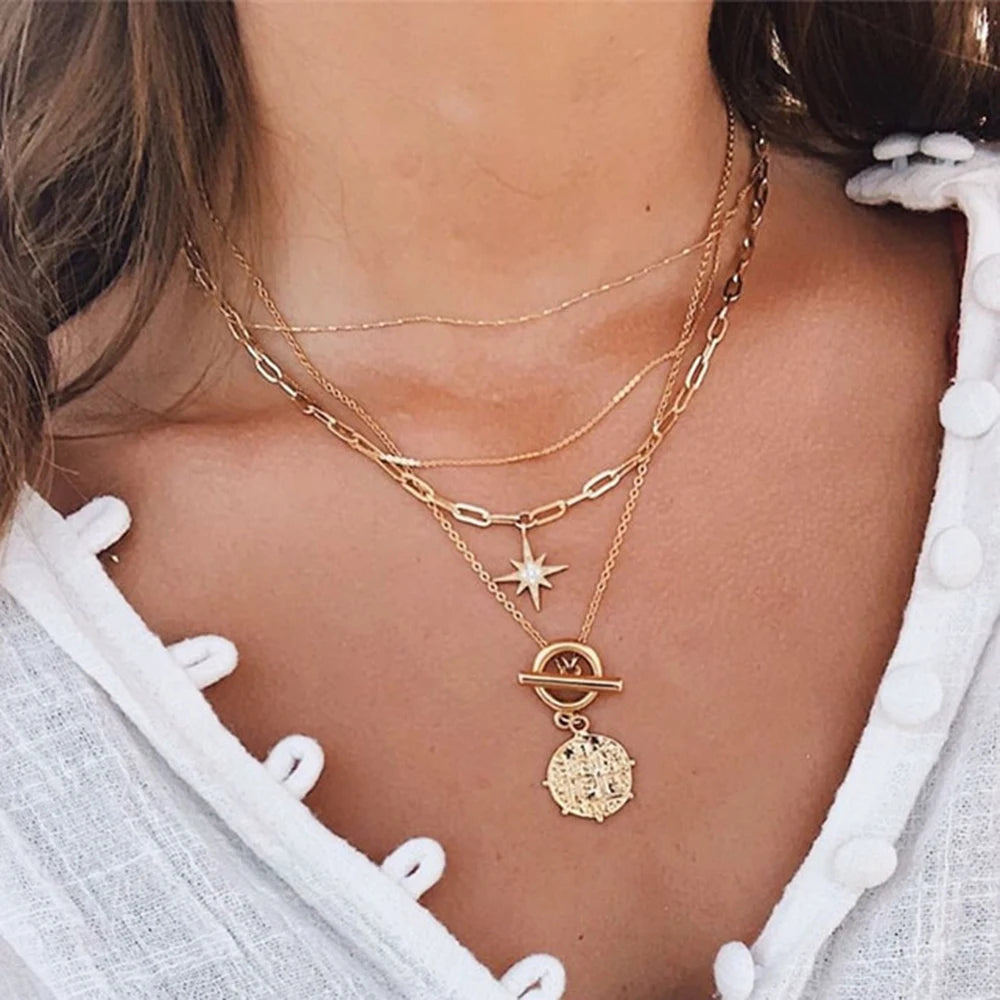 Crystal Heart Star Sun Moon Necklace