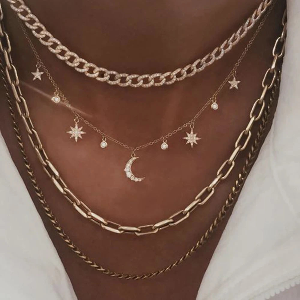 Crystal Heart Star Sun Moon Necklace
