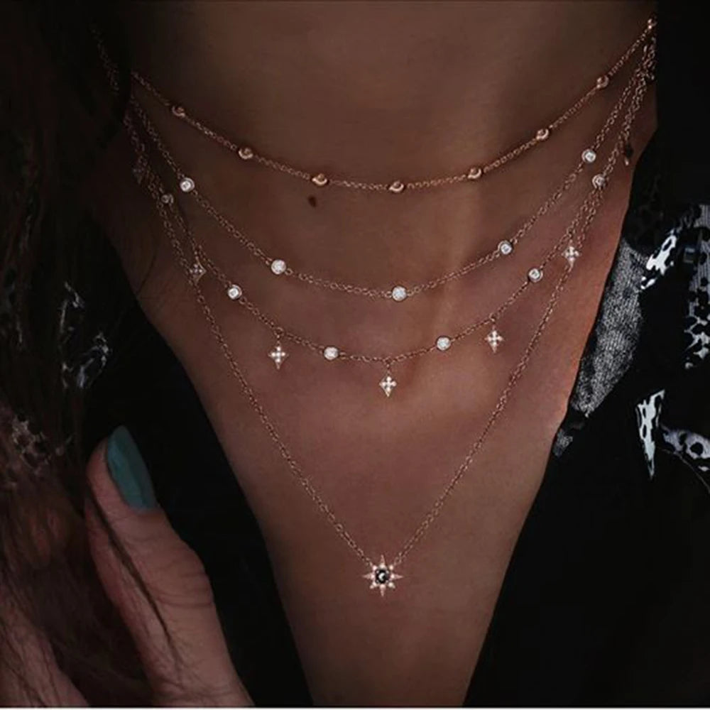 Crystal Heart Star Sun Moon Necklace