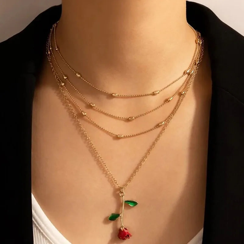 Gold Pearl Round Sequin Moon Butterfly | Rose Flower Pendant Necklaces