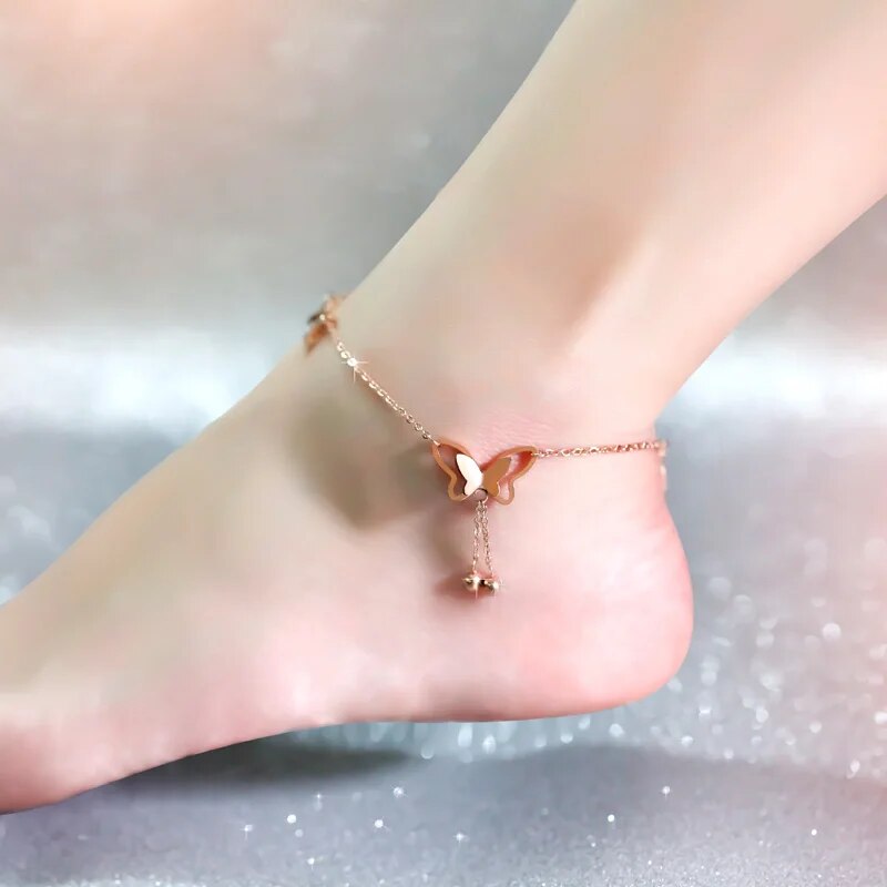 Butterfly Tassels Anklet Rose Gold / Silver