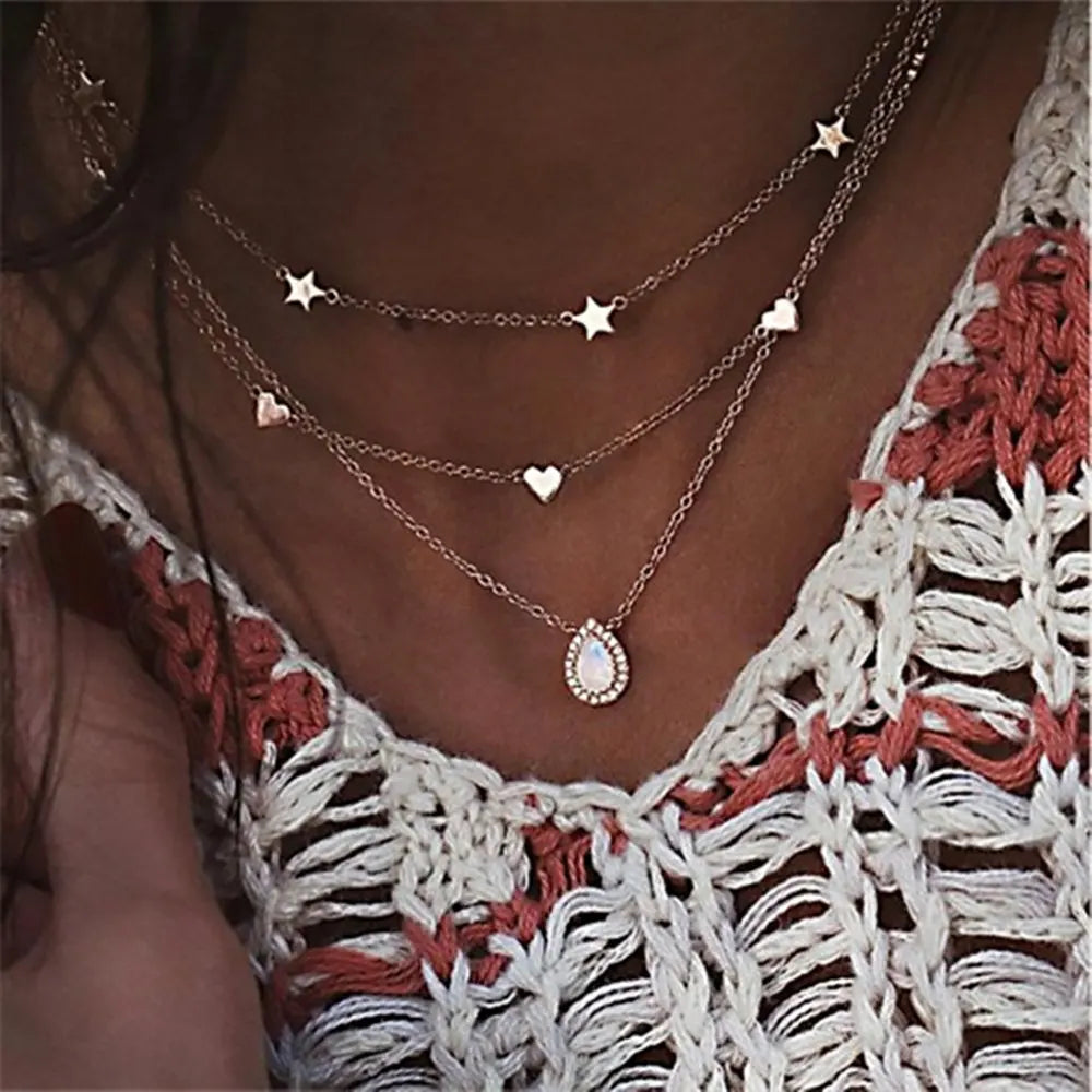 Multilayer Star Moon Pendant Necklace