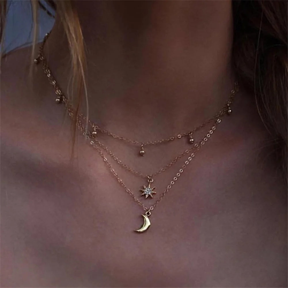 Multilayer Star Moon Pendant Necklace