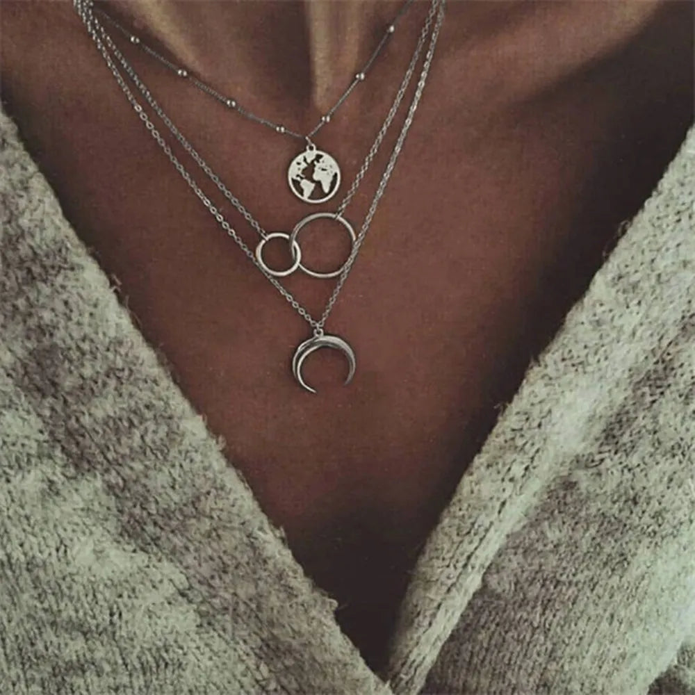 Multilayer Star Moon Pendant Necklace