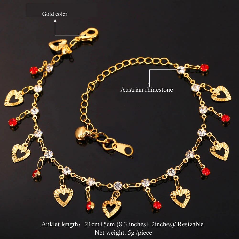 Jewelry Gift Red Crystal Gold Ankle
