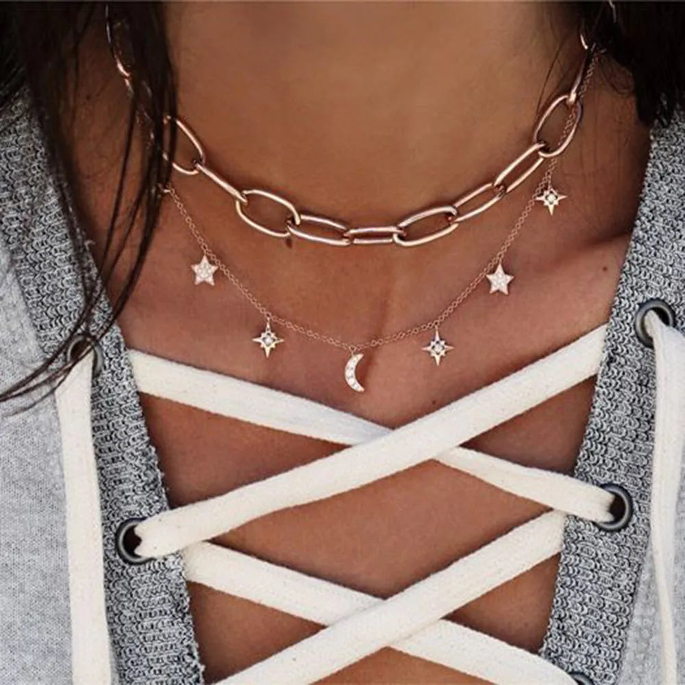 Crystal Heart Star Sun Moon Necklace