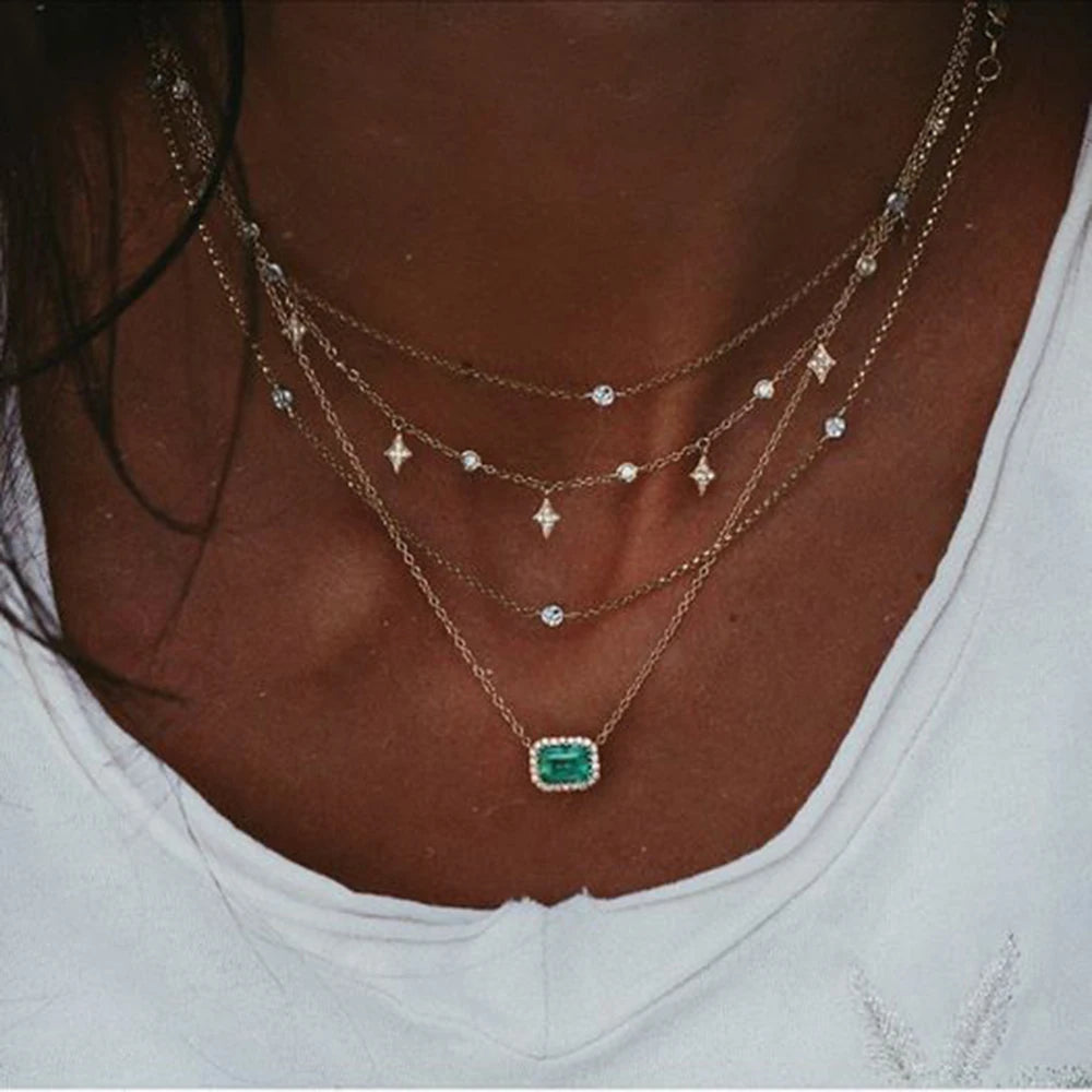 Crystal Heart Star Sun Moon Necklace