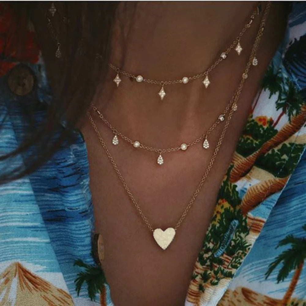 Crystal Heart Star Sun Moon Necklace