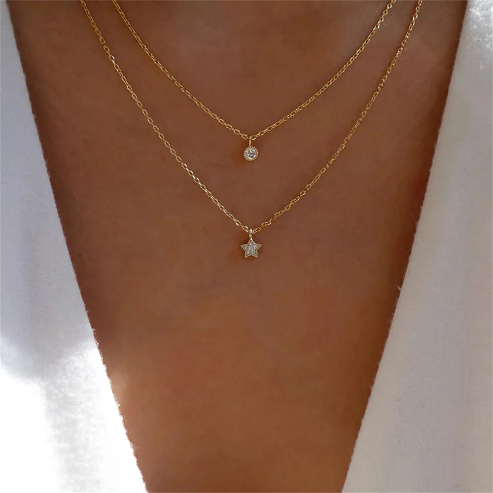 Multilevel Gold Crystal Heart-shaped Necklace