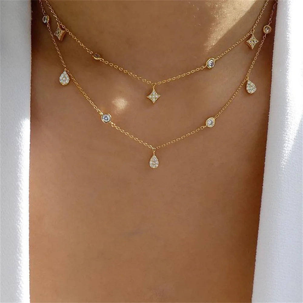 Multilevel Gold Crystal Heart-shaped Necklace